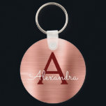 Pink Rose Gold Burgundy Stainless Steel Monogram Key Ring<br><div class="desc">Blush Pink - Rose Gold and Burgundy Faux Stainless Steel Metallic Elegant Keychain. These Keychains can be customized to include your initial and first name. These key chains make great birthday,  bridal shower or bachelorette party favors.</div>