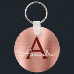 Pink Rose Gold Burgundy Stainless Steel Monogram Key Ring<br><div class="desc">Blush Pink - Rose Gold and Burgundy Faux Stainless Steel Metallic Elegant Keychain. These Keychains can be customized to include your initial and first name. These key chains make great birthday,  bridal shower or bachelorette party favors.</div>