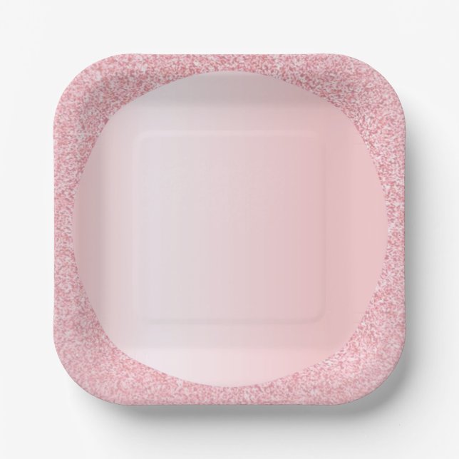 Pink Rose Gold Colour Glitter Trendy Template Paper Plate (Front)