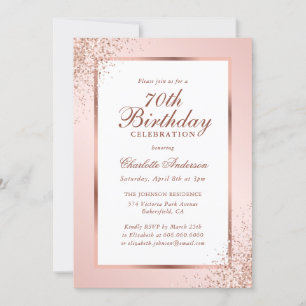 Pink Rose Gold Confetti 70th Birthday Invitation