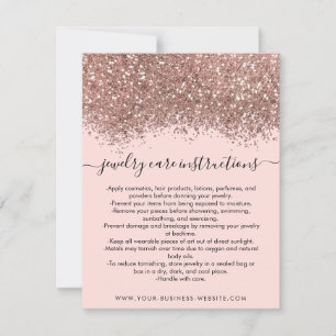 Pink Rose Gold Confetti Glitter Jewellery Care Car Card