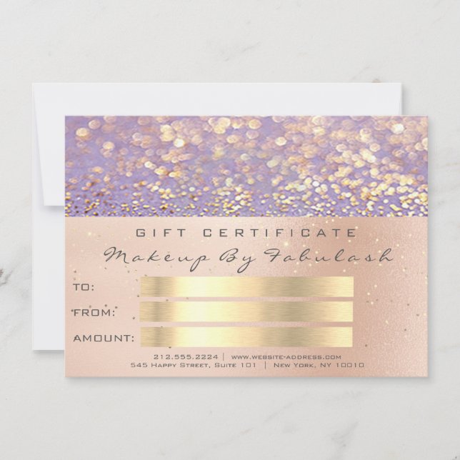 Pink Rose Gold Confetti Purple  Makeup Gift Card (Front)