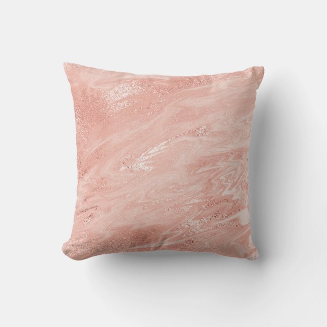 Pink Rose Gold Coral Peach Molten Marble Abstract Cushion (Front)