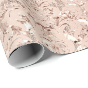 Pink Rose Gold Crystal Metallic Royal Damask Wrapping Paper