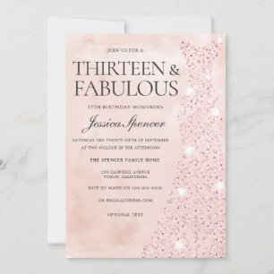 Pink Rose Gold Dress 13 & Fabulous 13th Birthday Invitation