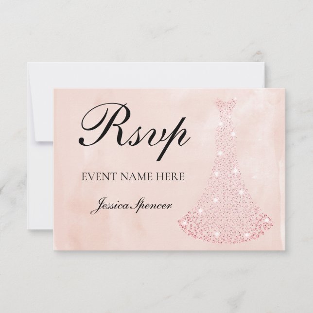 Pink Rose Gold Dress all Birthday / Bridal RSVP (Front)