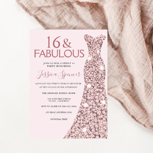Pink Rose Gold Dress Sweet 16 Birthday Party Invitation