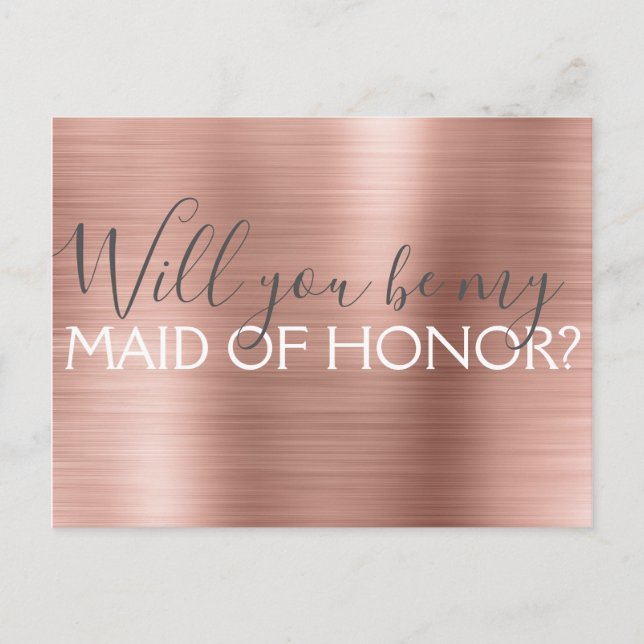 Pink Rose Gold Elegant and Modern Maid of Honour Invitation Postcard (Front)