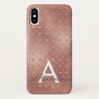 Pink Rose Gold Elegant Heart Pattern Monogram