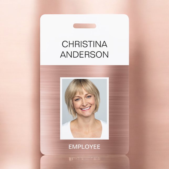 Pink Rose Gold Employee  - Name Photo Corporate ID Badge (Creator Uploaded)
