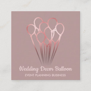 Pink Rose Gold Event Birthday Party Balloon Square Business Card