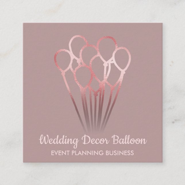 Pink Rose Gold Event Birthday Party Balloon Square Business Card (Front)