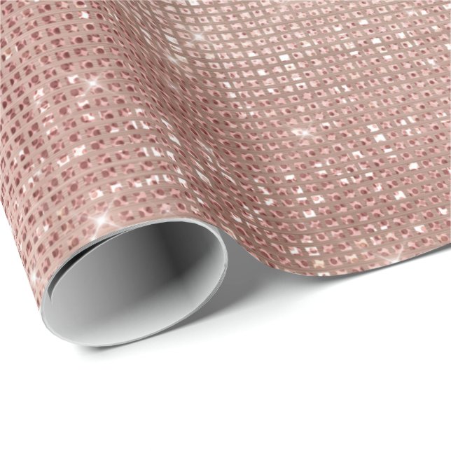 Pink Rose Gold Faux Brush Sparkly Diamond Metallic Wrapping Paper (Roll Corner)
