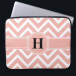 Pink Rose Gold Faux Foil White Chevron Monogram Laptop Sleeve<br><div class="desc">Protect your laptop in style with this elegant and girly pretty pink sleeve. Design features white and faux rose gold foil chevron zig-zag pattern and stripe, and your personalized monogram in a simple modern black typography font. This stylish and trendy computer case makes a chic gift for her.</div>