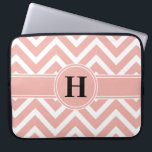 Pink Rose Gold Faux Foil White Chevron Monogram Laptop Sleeve<br><div class="desc">Protect your laptop in style with this elegant and girly pretty pink sleeve. Design features white and faux rose gold foil chevron zig-zag pattern and stripe, and your personalized monogram in a simple modern black typography font. This stylish and trendy computer case makes a chic gift for her.</div>