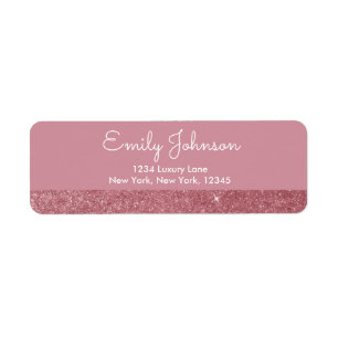 Pink Rose Gold Faux Glitter Address Label
