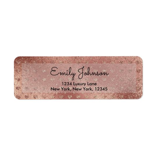 Pink Rose Gold Faux Glitter Hearts Address Label
