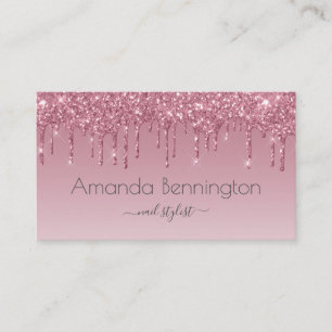 Pink Rose Gold Faux Glitter with Transparent Logo Business Card