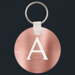 Pink Rose Gold Faux Stainless Steel Monogram Key Ring<br><div class="desc">Pink Rose Gold Faux Stainless Steel Metallic Elegant Keychain. These Keychains can be customised to include your initial and first name. These key chains make great birthday,  bridal shower or bachelorette party favours.</div>