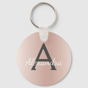 Pink Rose Gold Faux Stainless Steel Monogram Key Ring