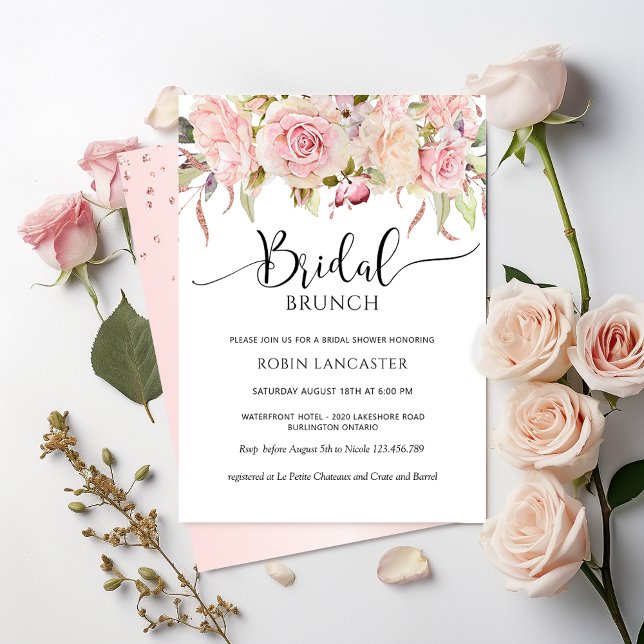 Pink, Rose Gold Floral Bridal Shower /  Brunch Invitation (Creator Uploaded)
