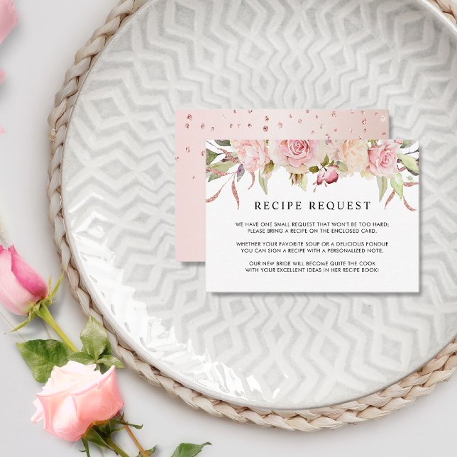 Pink, Rose Gold Floral Bridal / Wedding Recipe Enclosure Card (Creator Uploaded)