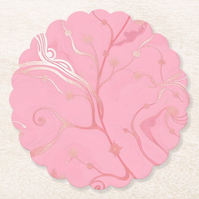 Pink Rose Gold Floral Coasters Set (Front)