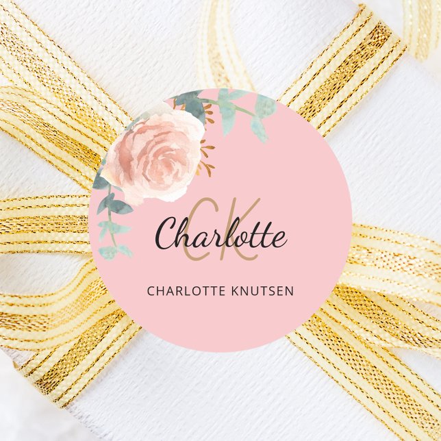 Pink rose gold floral eucalyptus thank you classic round sticker (Creator Uploaded)