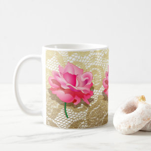 Pink Rose Gold Floral Lace Coffee Mug