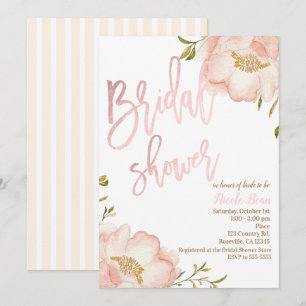 Pink Rose Gold Floral Modern Elegant Bridal Shower Invitation