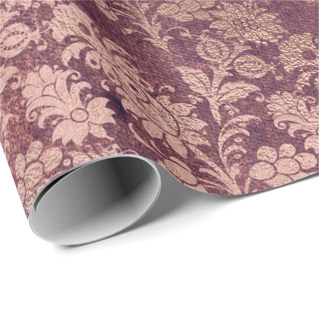 Pink Rose Gold Floral Powder Floral Burgundy Blush Wrapping Paper (Roll Corner)