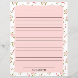 Pink Rose Gold Floral Stationery Paper