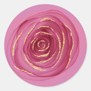 Pink Rose Gold Flower Favour Delicate Ing Painted Classic Round Sticker