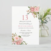 Pink Rose Gold Flowers 13th Birthday Party Invite (Standing Front)