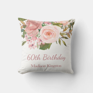 Pink Rose Gold Flowers 60th Birthday Party Gift Cushion