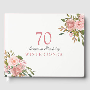 Pink Rose Gold Flowers 70th Birthday Party Guest Book