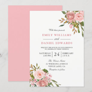 Pink Rose Gold Flowers Elegant Wedding Invite