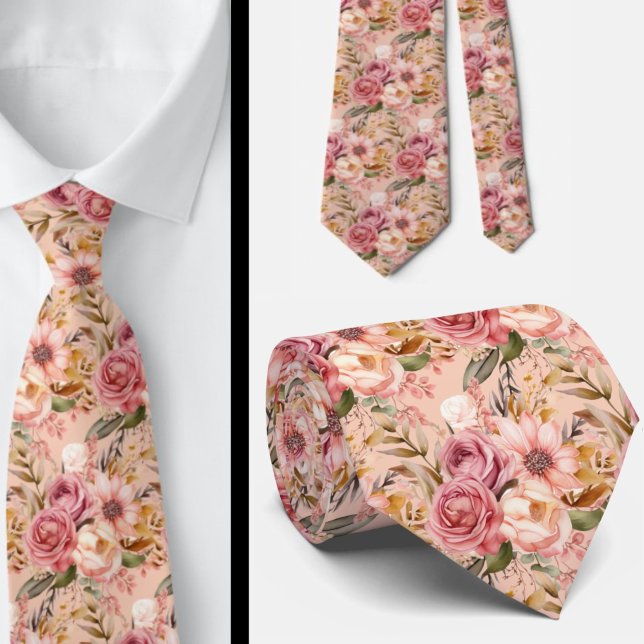 Pink Rose Gold Flowers Floral Neck Tie (Creator Uploaded)
