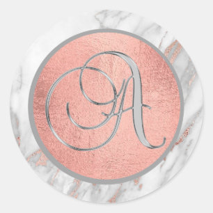 PINK ROSE Gold FOIL Marble Monogram LETTER 'A' Classic Round Sticker