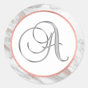 PINK ROSE Gold FOIL Marble Monogram LETTER 'A' Classic Round Sticker