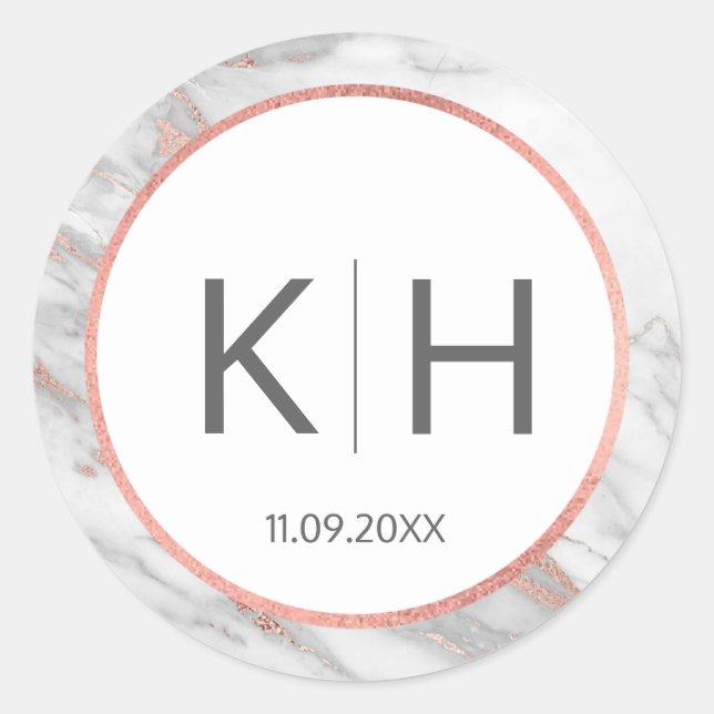 PINK ROSE Gold FOIL Marble Wedding Monogram Seals (Front)
