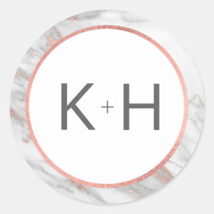 PINK ROSE Gold FOIL Marble Wedding Monogram Seals