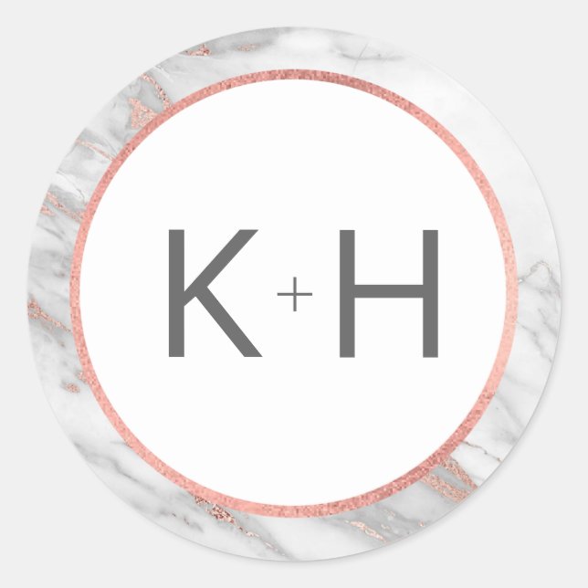 PINK ROSE Gold FOIL Marble Wedding Monogram Seals (Front)