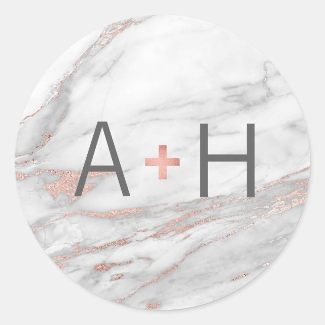 PINK ROSE Gold FOIL Marble Wedding Monogram Seals (Front)