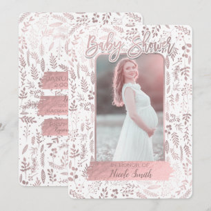 Pink Rose Gold Foil Modern Baby Shower Photo Invitation