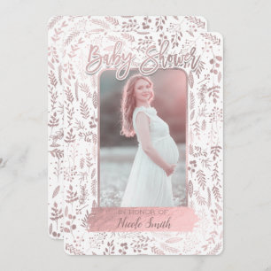Pink Rose Gold Foil Modern Baby Shower Photo Invitation