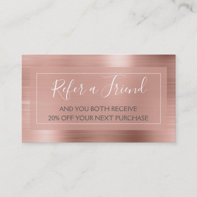Pink & Rose Gold Foil Refer a Friend Referral Card (Front)