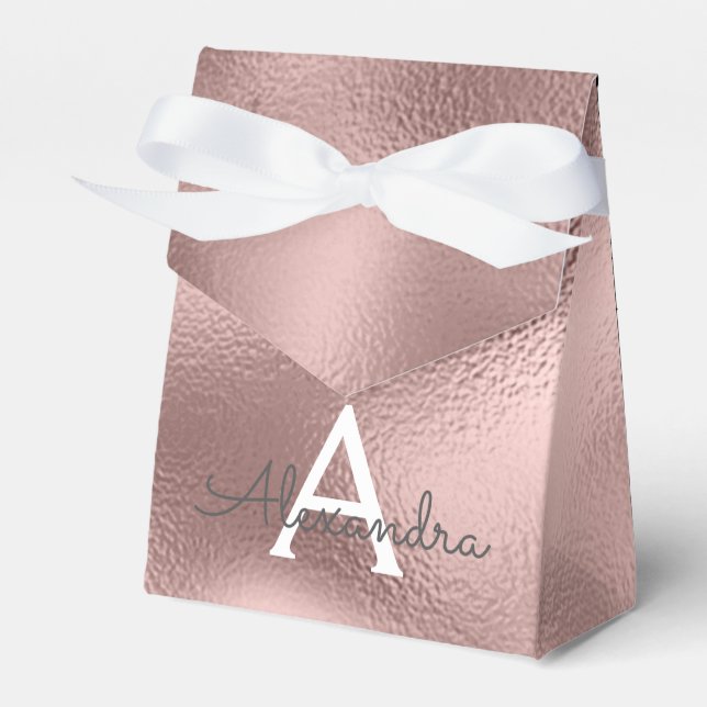 Pink Rose Gold Foil Sparkle Monogram Favour Box (Front Side)