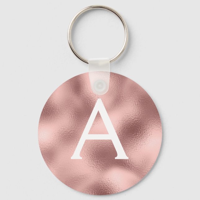 Pink Rose Gold Foil & Sparkle Monogram Key Ring (Front)
