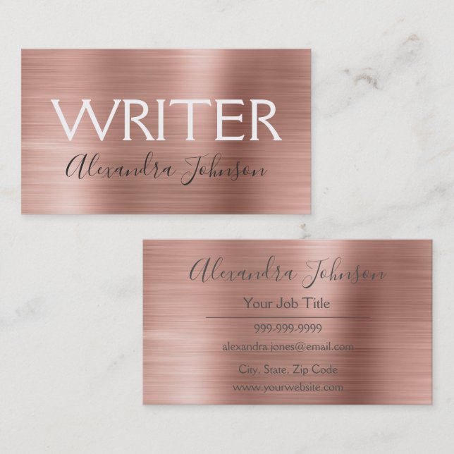 Pink & Rose Gold Foil Writer or Author Business Card (Front/Back)
